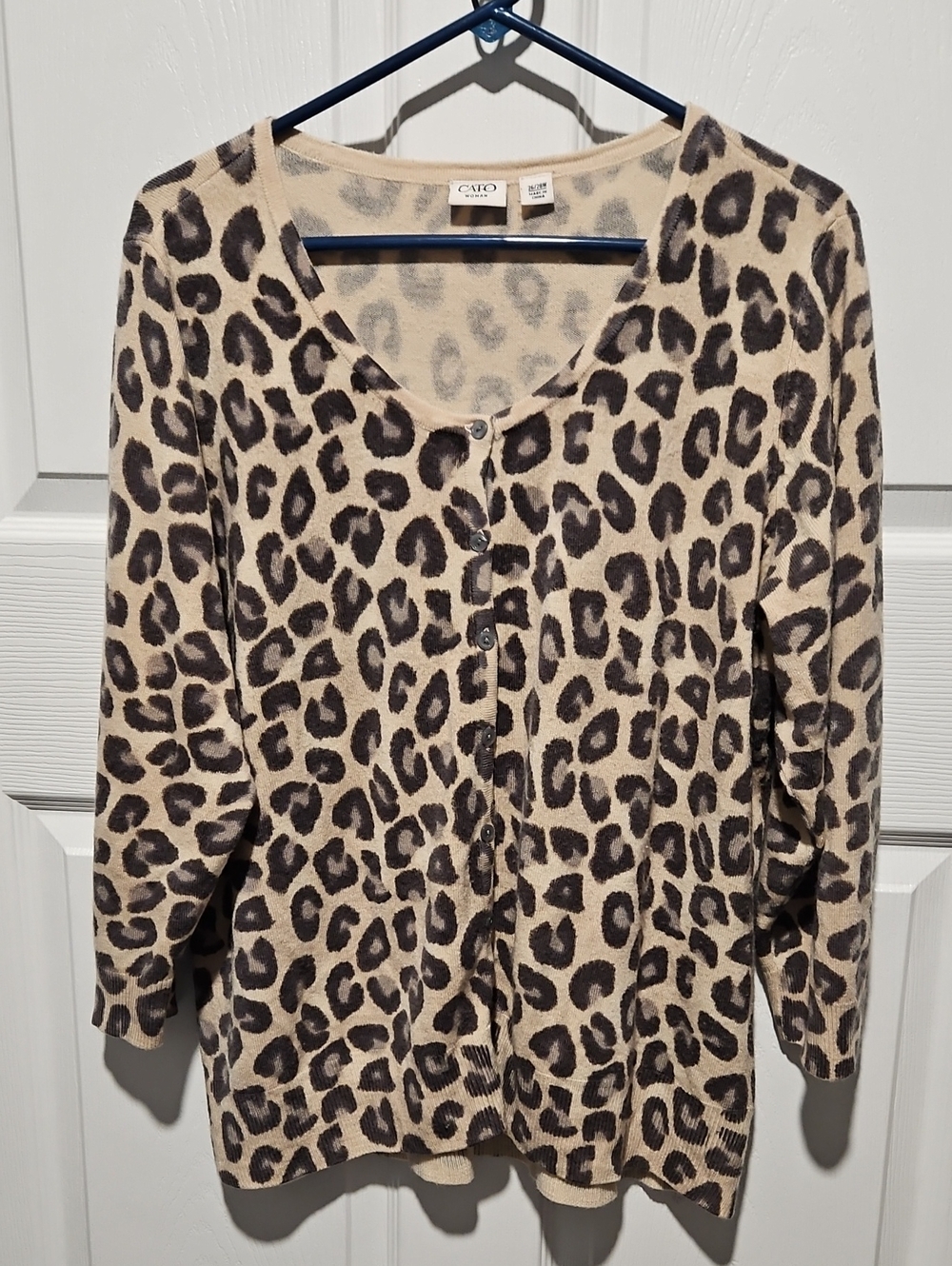 Cato Beige Leopard Print Button-Front Women's Top